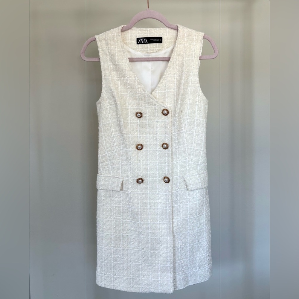 Zara Women's White Tweed Mini Dress